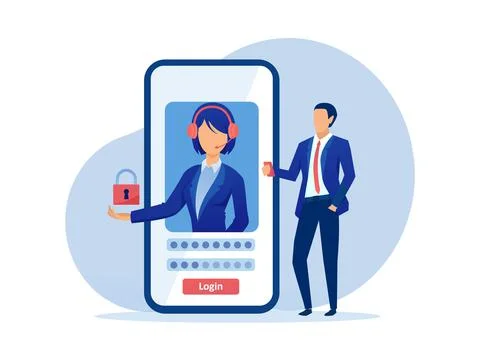 Vector of a man setting up user login password for an application on mobile p Stock Illustration