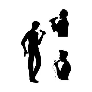 Vector man singing silhouette set Stock Illustration