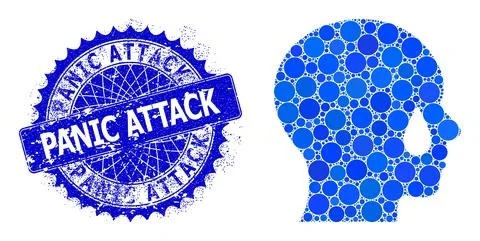Vector Man Tear Mosaic of Small Circles with Textured Panic Attack Stamp Seal 库存插图