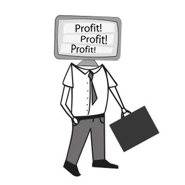 Vector of man with TV head , word profit on screen, Stock Illustration