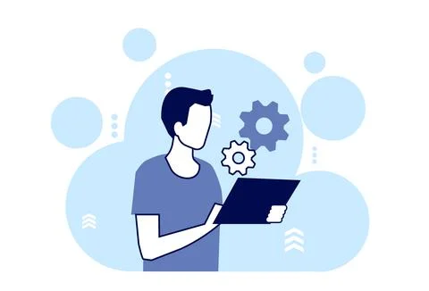 Vector of a man updating tablet software Stock Illustration