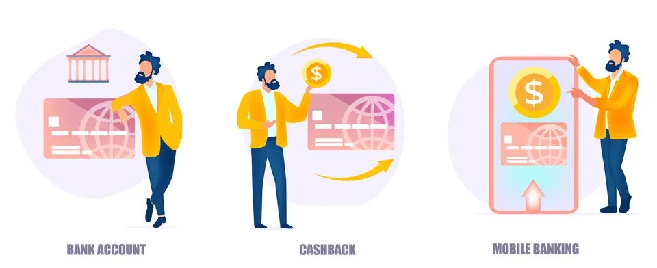 Vector of a man using a bank card with a cash back rewards Stock Illustration