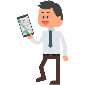 Vector man using mobile gps map to search route Stock Illustration