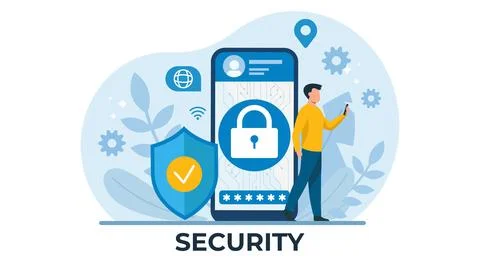 Vector of a man using secure mobile phone connection Illustrazione stock