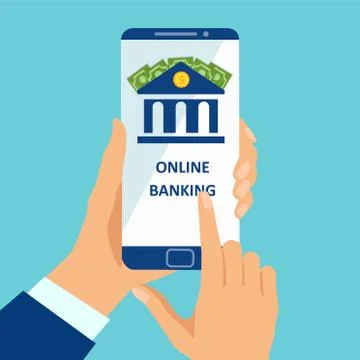 Vector of a man using smartphone app to manage bank account online Stock Illustration