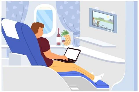 Vector man vip passenger of business class inside airplane Stock Illustration