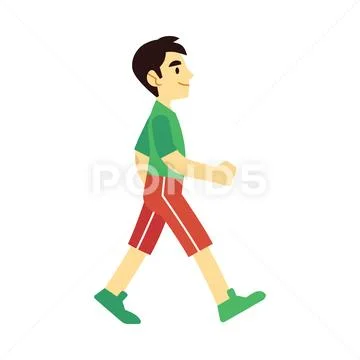 Vector man walking or running in shorts tshirt Stock Illustration