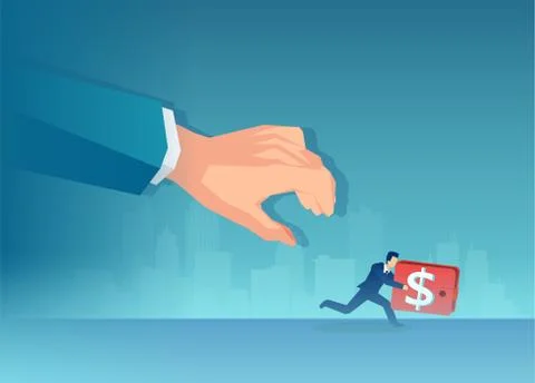 Vector of a man with wallet running away from a big banker Stock Illustration