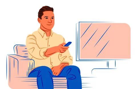 Vector man watching tv in shadow of sharp lines style Stock Illustration