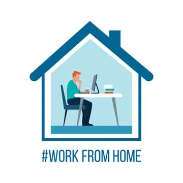 Vector of a man working on his computer online from home Stock Illustration