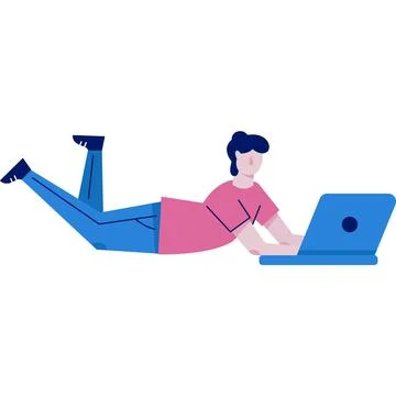 Vector man working on laptop on floor icon Stock Illustration
