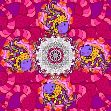 Vector Mandala. Boho style flower seamless pattern. Tiled mandala design, best f Illustrazione stock