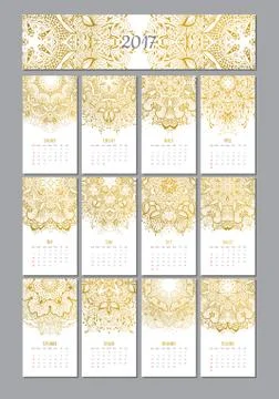 Vector mandala calendar 2017 Illustrazione stock