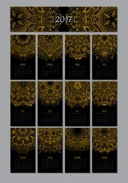 Vector mandala calendar 2017 Illustrazione stock