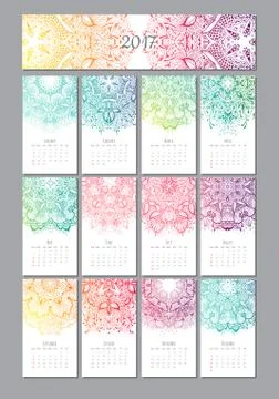 Vector mandala calendar 2017 Illustrazione stock