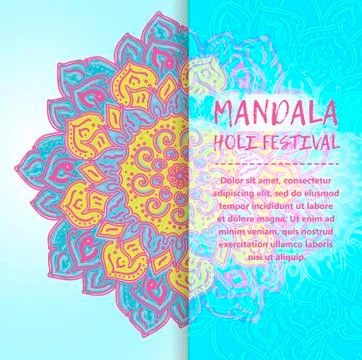 Vector mandala Holi. Happy Holi festival greeting card design with Mandala Stock Illustration