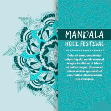 Vector mandala Holi. Happy Holi festival greeting card design with Mandala Stock Illustration