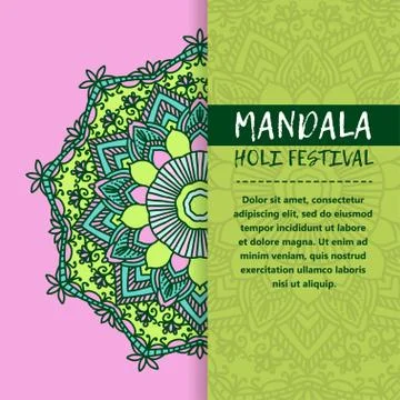 Vector mandala Holi. Happy Holi festival greeting card design with Mandala. O Stock Illustration