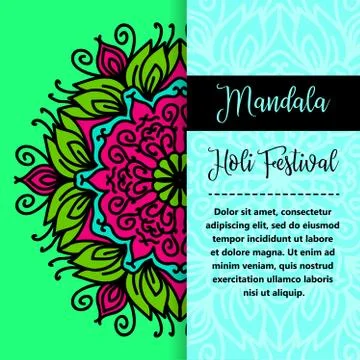 Vector mandala Holi. Happy Holi festival greeting card design with Mandala. O Stock Illustration