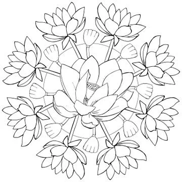 Vector mandala with Lotus flowers Stock Illustration