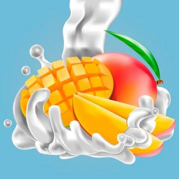 Vector mango with milk. In the illustration there is a mesh gradient. Ilustração Stock