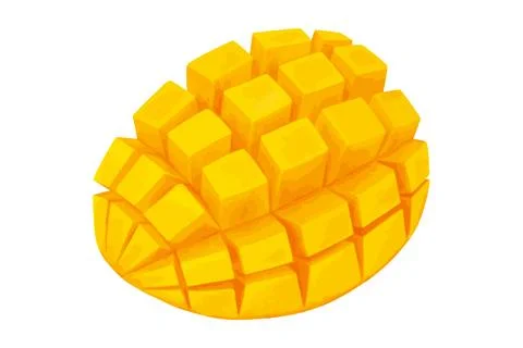 Vector mango slice cut to cubes. Half fresh tropic fruit diced. Realistic eps Ilustración de archivo