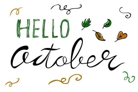 Vector Manual Draw Black Lettering, Hello October Stock Illustration
