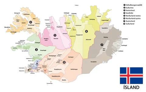 Vector map of administrative divisions of Iceland Stock Illustration
