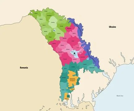 Vector map of administrative divisions of Moldova Stock Illustration