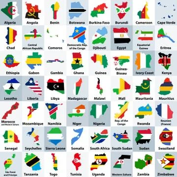 Vector map of Africa mixed with countries flags Stock Illustration