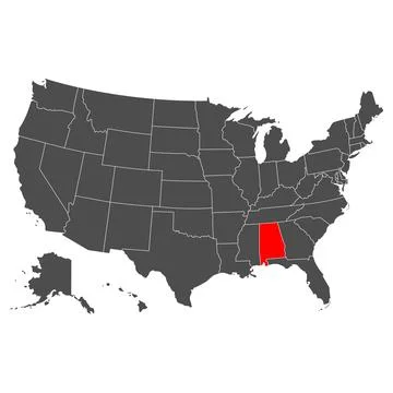 Vector map of Alabama. High detailed illustration. Country of the United Stat Stock Illustration