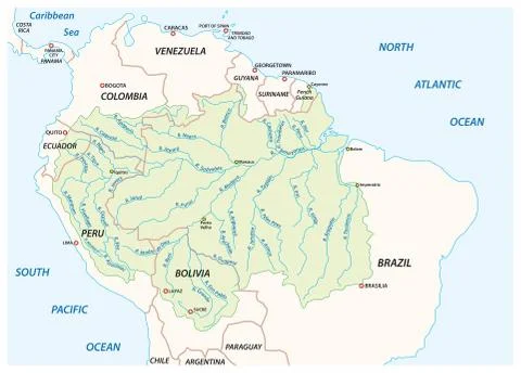 Vector map of the Amazon River drainage basin イラスト素材