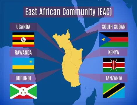 Vector map and flags of the East African Community (EAC) 스톡 일러스트