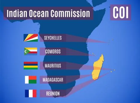 Vector map and flags of the Indian Ocean Commission (COI) Stock Illustration