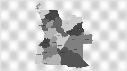 Vector map of Angola with names of cities and with borders city Stock Footage 331137674