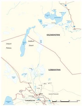 Vector map of the Aral Sea, Kazakhstan, Uzbekistan and Turkmenistan Stock Illustration