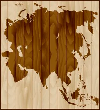 Vector map of Asia on wood background Stock Illustration