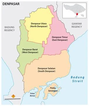 Vector map of Balinese capital Denpasar, Indonesia Stock Illustration