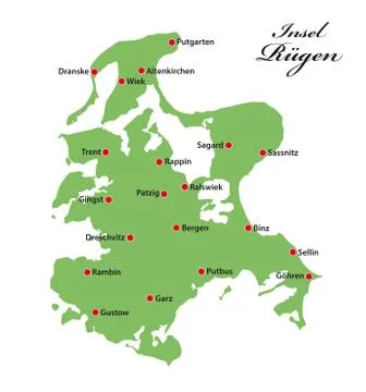 Vector map of the Baltic Sea island of Ruegen, Germany Illustrazione stock