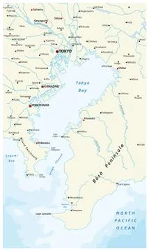 Vector map of the bay of Tokyo metropolitan area on the Pacific coast Stock Illustration