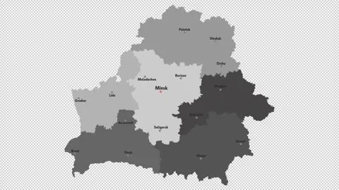 Vector map of Belarus with names of cities and with borders city Stock Footage 330267282