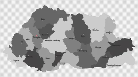 Vector map of Bhutan with names of cities and with borders city Stock Footage 331518342