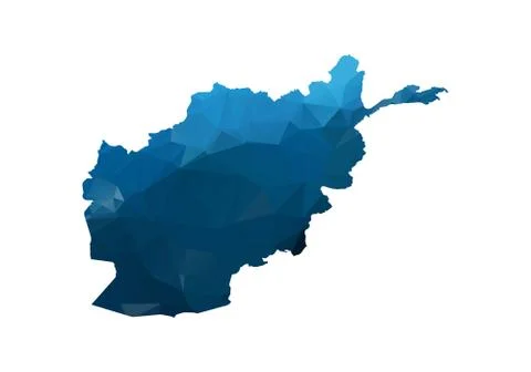 Vector Map - Blue Geometric Rumpled Triangular. Low poly map of Afghanistan.  Illustrazione stock