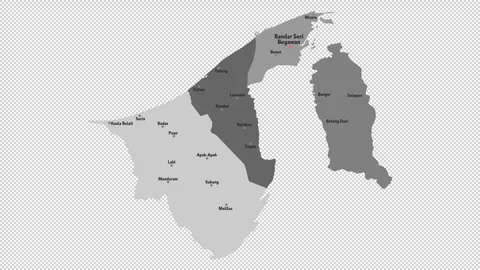 Vector map of Brunei with names of cities and with borders city Stock Footage 331899378