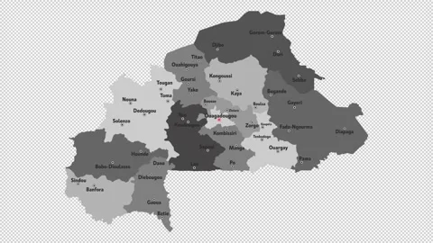 Vector map of Burkina Faso with names of cities and with borders city Stock Footage 331899388