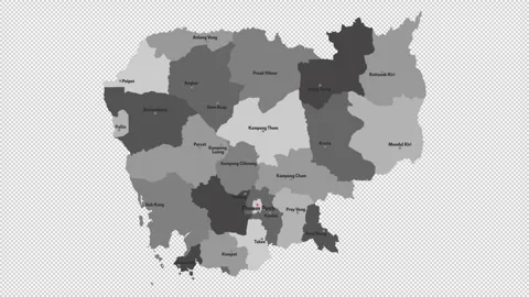 Vector map of Cambodia with names of cities and with borders city Video stock 331899390
