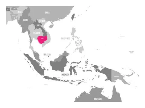 Vector map of Cambodia. Pink highlighted in Southeast Asia region Stock Illustration