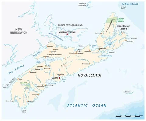 Vector map of the Canadian province of Nova Scotia Stock Illustration