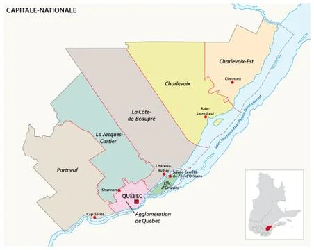 Vector map of the Capitale Nationale Quebec administrative region, Canada Stock Illustration