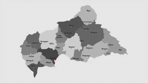 Vector map of Central African Republic with names of cities and with border.. Stock Footage 331899393